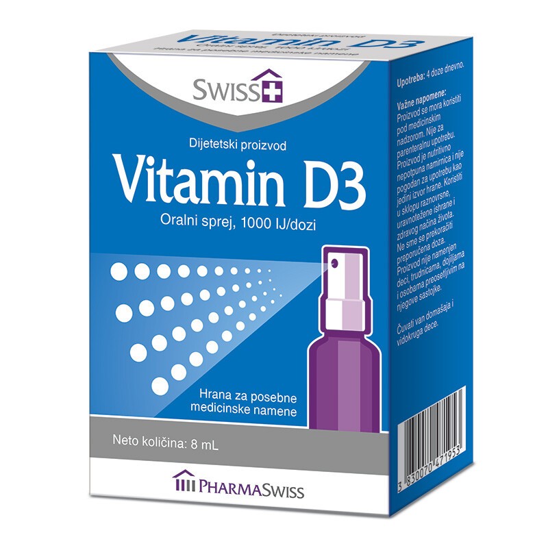 SWISS+ VIT D3 sprej 1000ij 8ml