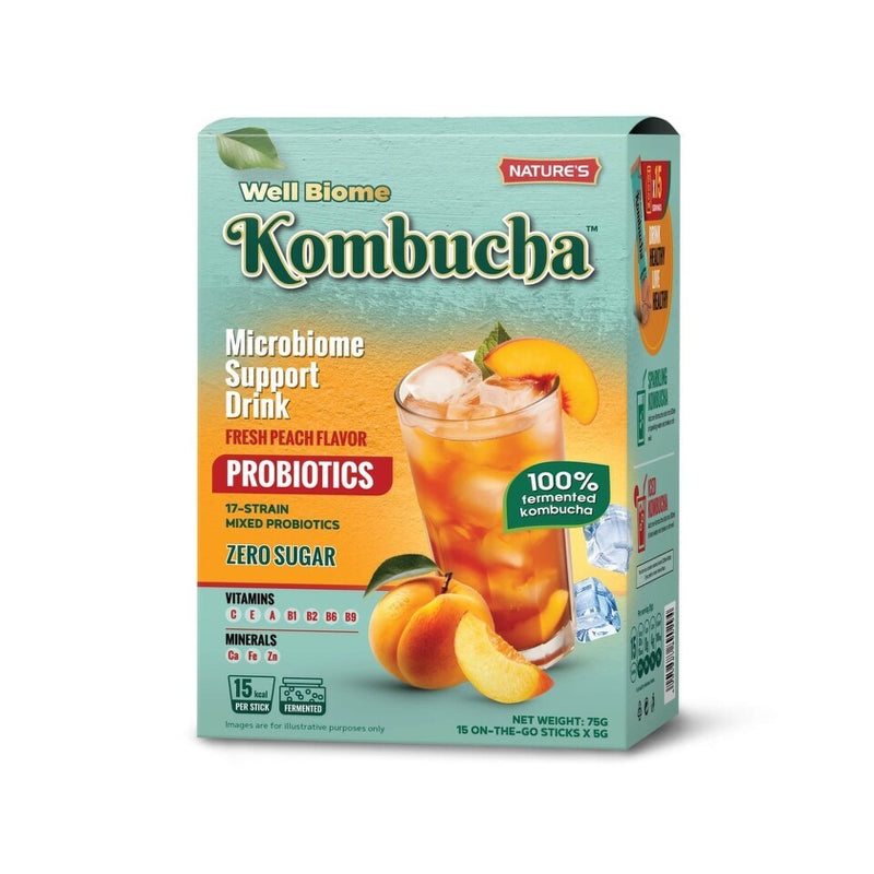 Global Natures Pharma GmbH Well Biome Kombuha Sveža Breskva, 15 Kesica, 75 g